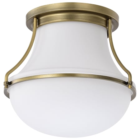 Nuvo Valdora 1-Light Flush Mount 10 in. Natural Brass White Opal Glass 60/7860